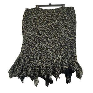 JM Jennifer Moore Skirt Black Green White Floral Reversible  Handkerchief‎ Hem